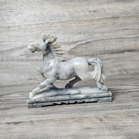 Horse Soapstone Figurine Chinese Hand Carved Steatite Gray Mid-Century Sculpture - Picture 9 of 9